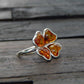 Natural Baltic Cognac Amber Four Leaf Clover Ring in 925 Sterling Silver