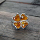 Natural Baltic Cognac Amber Four Leaf Clover Ring in 925 Sterling Silver