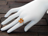 Natural Baltic Cognac Amber Four Leaf Clover Ring in 925 Sterling Silver