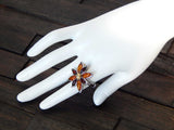 Natural Baltic Cherry and Cognac Amber Flower Statement Ring