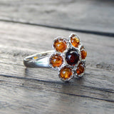 Natural Baltic Cognac and Cherry Amber Royal Flower Ring