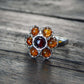 Natural Baltic Cognac and Cherry Amber Royal Flower Ring