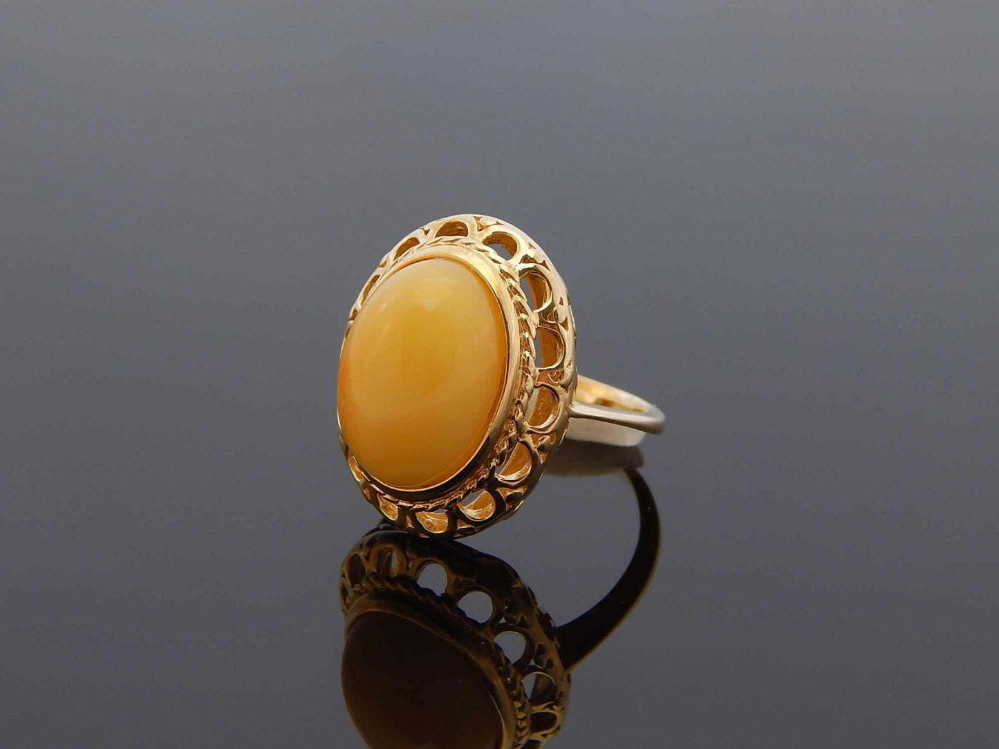 Natural Baltic Butterscotch Amber 14k Gold Plated Adjustable Ring