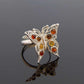 Natural Baltic Multicolor Amber Adjustable Butterfly Ring in 925 Sterling Silver