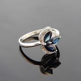 Genuine Sapphire and Diamond Ring in 925 Sterling Silver