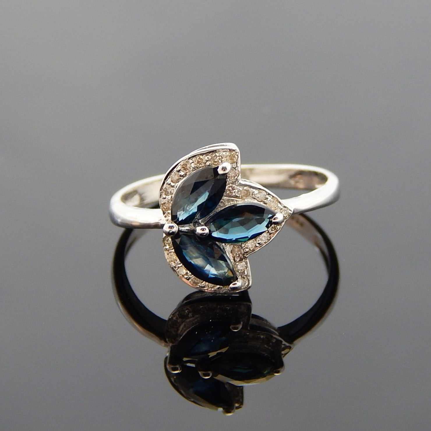 Genuine Sapphire and Diamond Ring in 925 Sterling Silver