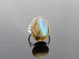 Genuine Labradorite Cabochon Cut Ring in 925 Sterling Silver