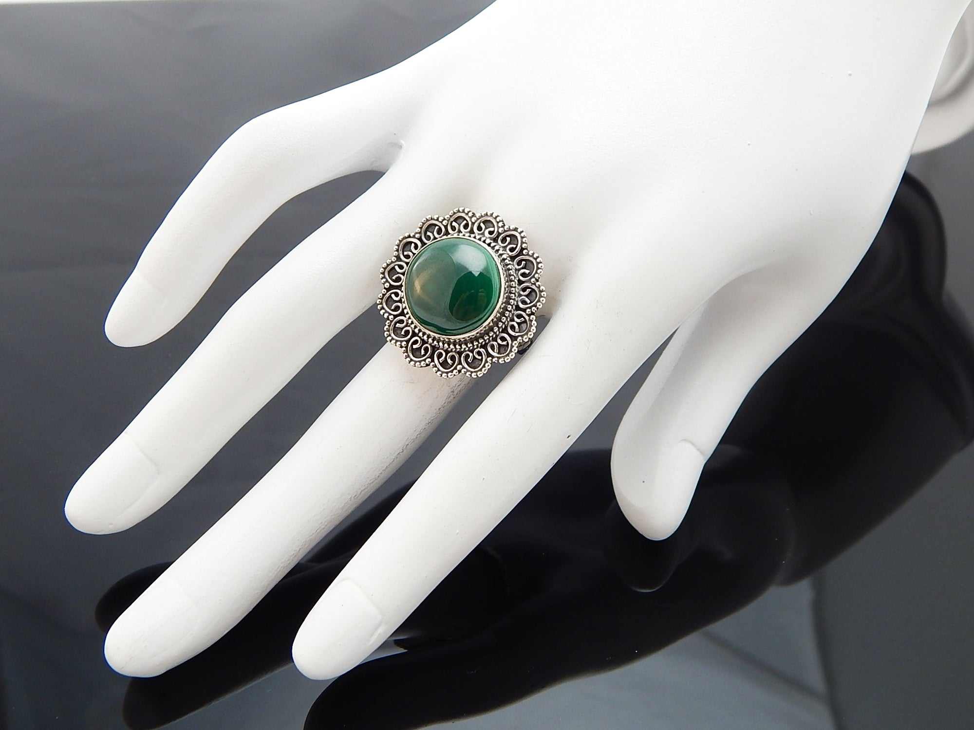 Genuine Green Onyx Boho Chic Ring in 925 Sterling Silver