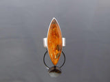 Natural Baltic Cognac Amber Minimalist Designer Statement Ring in 925 Sterling Silver