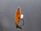 Natural Baltic Cognac Amber Minimalist Designer Statement Ring in 925 Sterling Silver