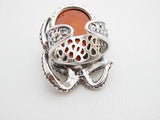 Natural Baltic Cherry Amber Adjustable Octopus Statement Ring in 925 Sterling Silver