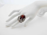 Natural Baltic Cherry Amber Adjustable Octopus Statement Ring in 925 Sterling Silver