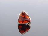 Natural Baltic Cherry Amber Trillion Cut Adjustable Ring in 925 Sterling Silver