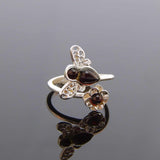 Natural Baltic Cherry Amber Bumble Bee Flower Adjustable Ring in 925 Sterling Silver