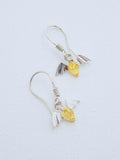 Natural Baltic Lemon Amber Tiny Bat Dangle Earrings in 925 Sterling Silver