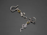 Natural Baltic Green Amber Snake Dangle Earrings in 925 Sterling Silver