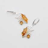 Natural Baltic Cognac Amber Handmade Spiderweb Dangle Earrings in 925 Sterling Silver