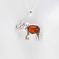 Natural Baltic Cognac Lucky Elephant Pendant Necklace in 925 Silver