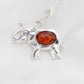 Natural Baltic Cognac Lucky Elephant Pendant Necklace in 925 Silver