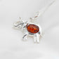 Natural Baltic Cognac Lucky Elephant Pendant Necklace in 925 Silver