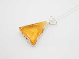 Handmade Natural Baltic Lemon Amber Triangular Pendant Necklace in 925 Sterling Silver