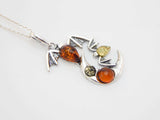 Natural Baltic Multicolor Moon and Bat Pendant Necklace