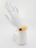 Natural Baltic Butterscotch Amber and Amethyst 14k Gold Plated Cuff Bracelet