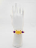 Natural Baltic Butterscotch Amber and Amethyst 14k Gold Plated Cuff Bracelet