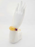 Natural Baltic Butterscotch Amber and Amethyst 14k Gold Plated Cuff Bracelet