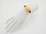 Natural Baltic Butterscotch Amber and Amethyst 14k Gold Plated Cuff Bracelet