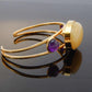 Natural Baltic Butterscotch Amber and Amethyst 14k Gold Plated Cuff Bracelet