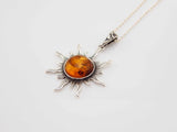 Natural Baltic Cognac Amber Celestial Sun Pendant Necklace