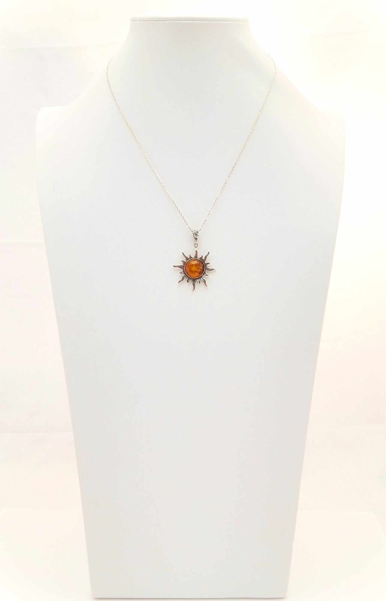 Natural Baltic Cognac Amber Celestial Sun Pendant Necklace