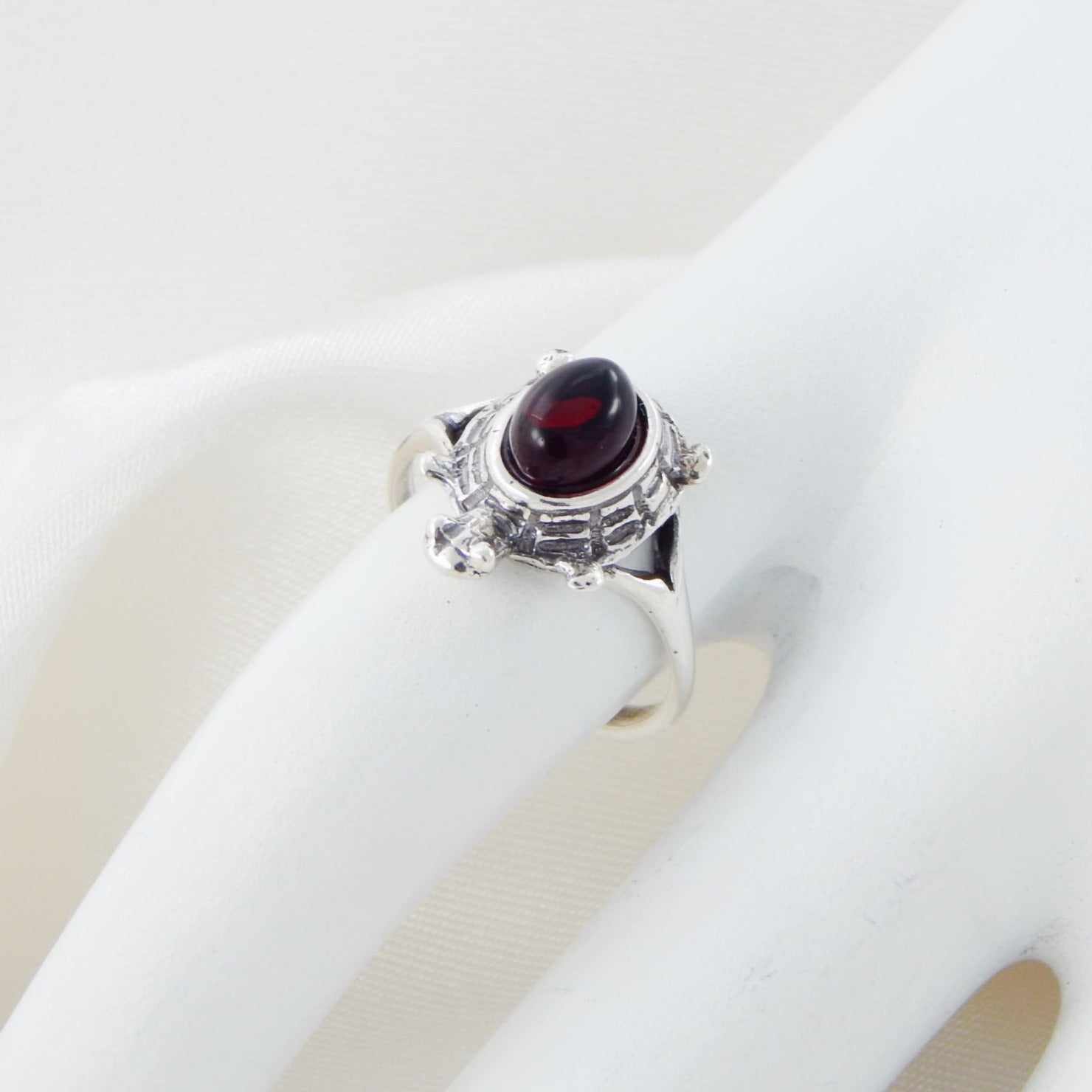 Natural Baltic Black Cherry Amber Tiny Turtle Ring