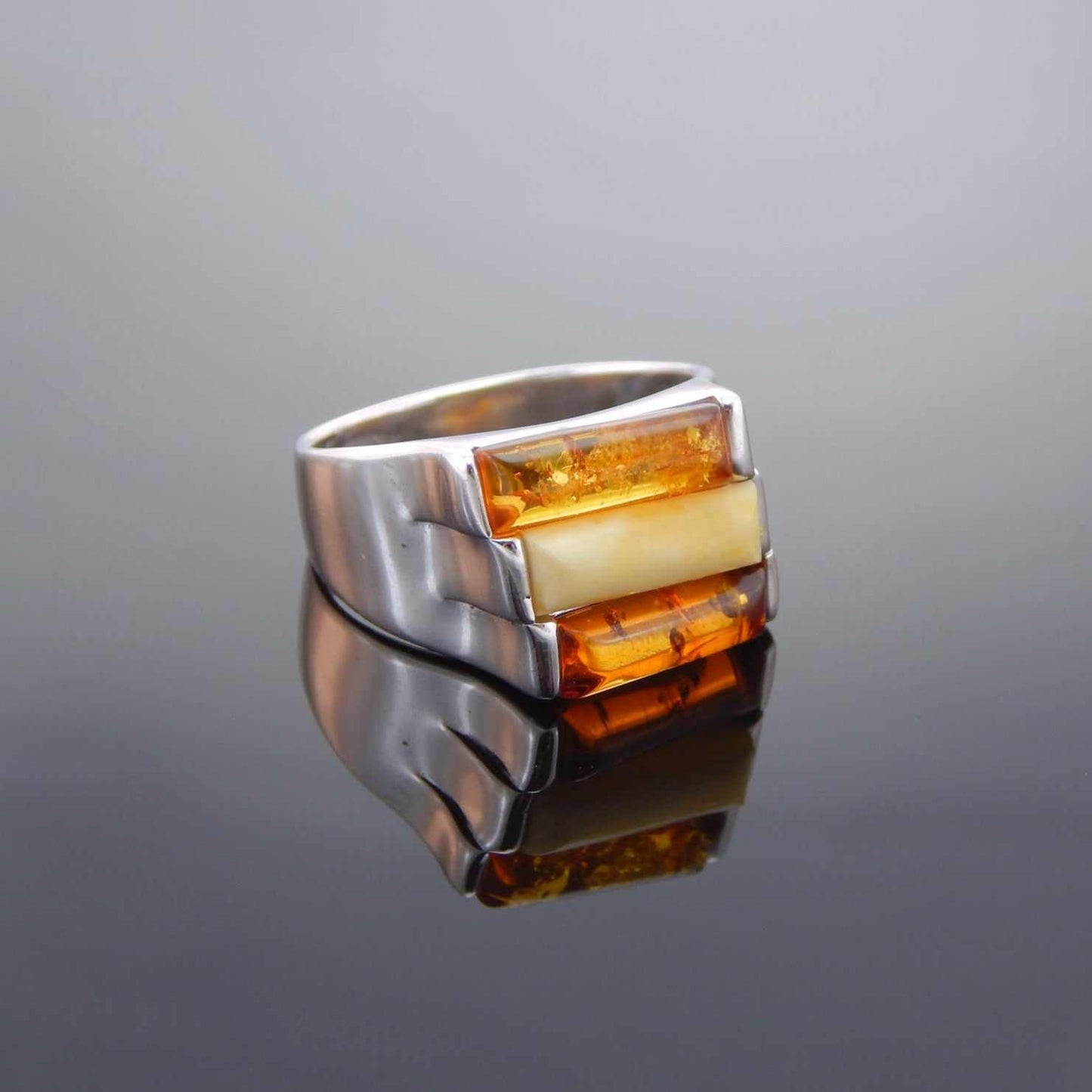 Natural Baltic Amber Stacked Statement Ring in 925 Sterling Silver