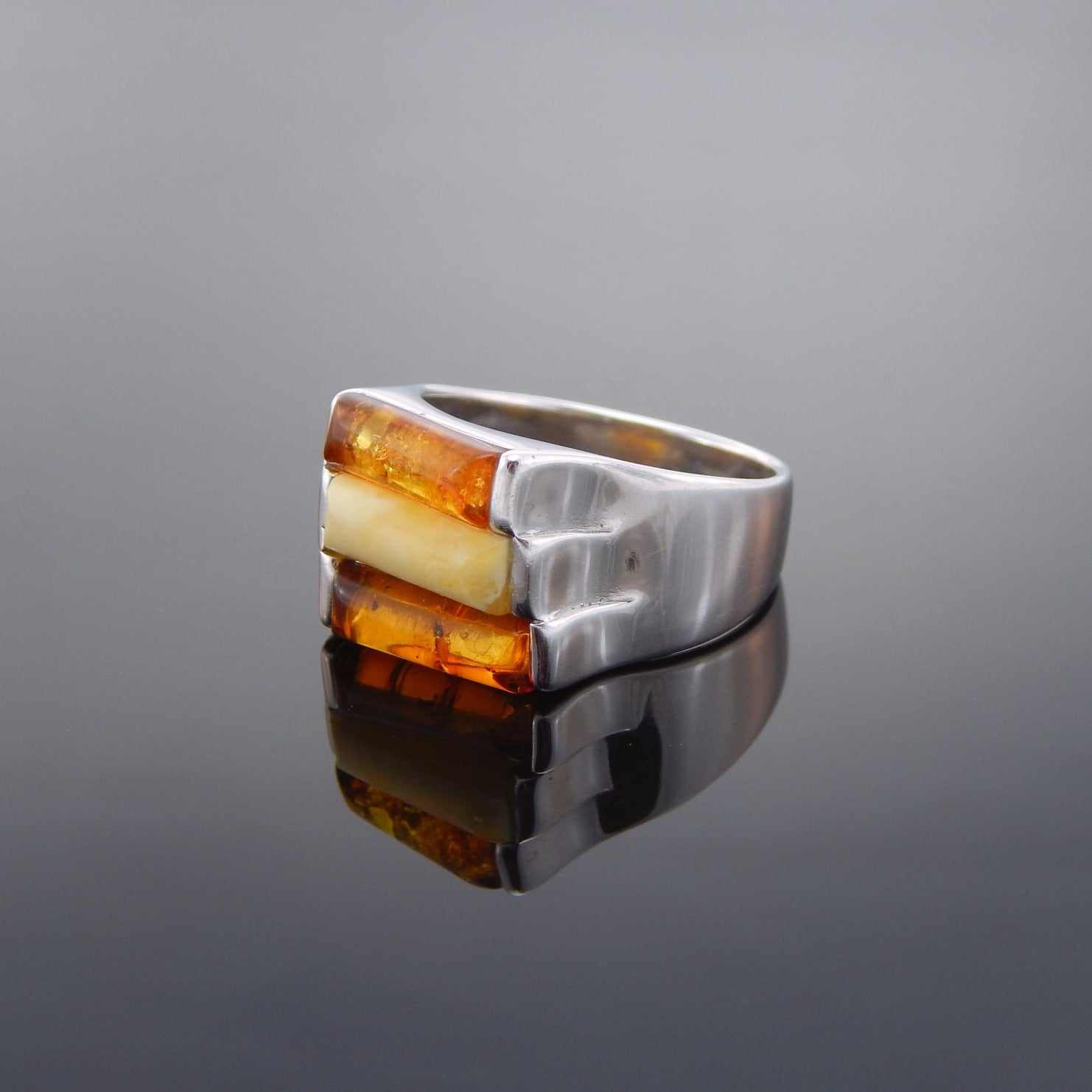 Natural Baltic Amber Stacked Statement Ring in 925 Sterling Silver