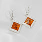 Natural Baltic Cognac Amber Square Cut Dangle Earrings