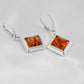 Natural Baltic Cognac Amber Square Cut Dangle Earrings