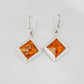 Natural Baltic Cognac Amber Square Cut Dangle Earrings