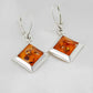 Natural Baltic Cognac Amber Square Cut Dangle Earrings