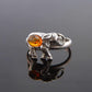 Natural Baltic Cognac Amber Adjustable Lucky Elephant Ring in 925 Sterling Silver