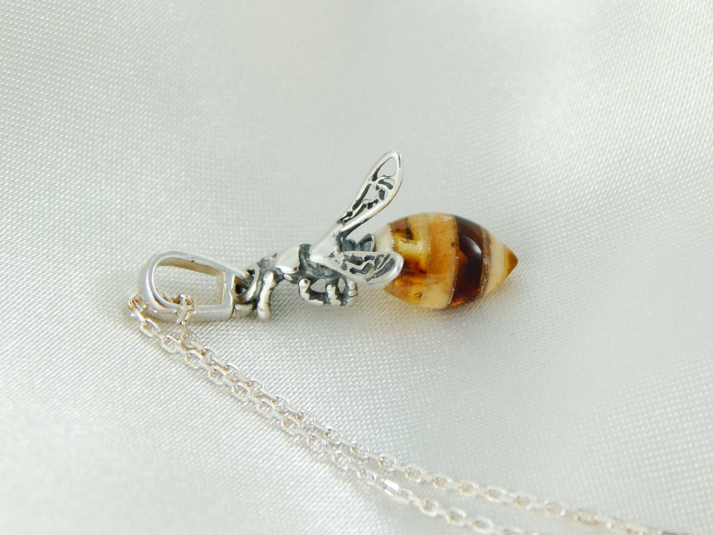 Natural Baltic Blonde Amber Honey Bee Necklace