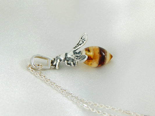 Natural Baltic Blonde Amber Honey Bee Necklace