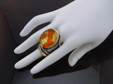 Natural Baltic Amber Brutalist Adjustable Ring in 925 Sterling Silver