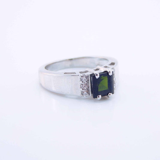 Genuine Green Tourmaline Cushion Cut Ring in 925 Sterling Silver