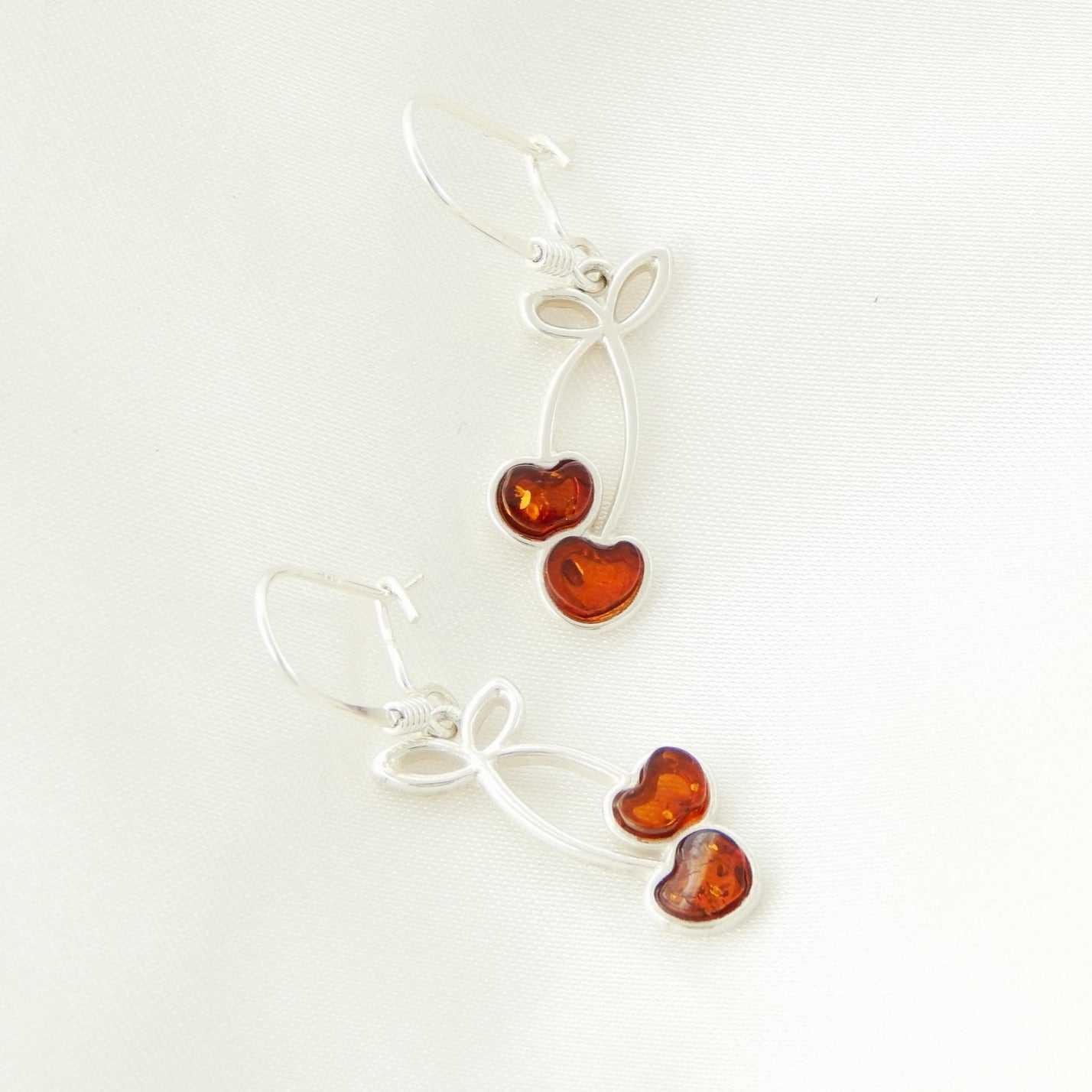 Natural Baltic Cognac Amber Cherry Dangle Earrings