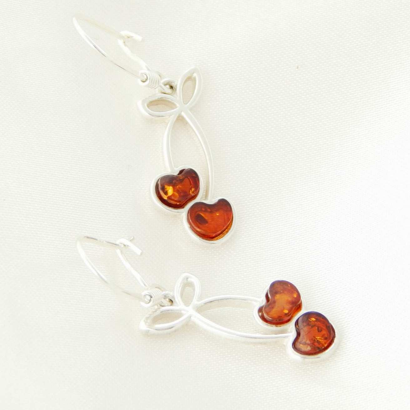 Natural Baltic Cognac Amber Cherry Dangle Earrings