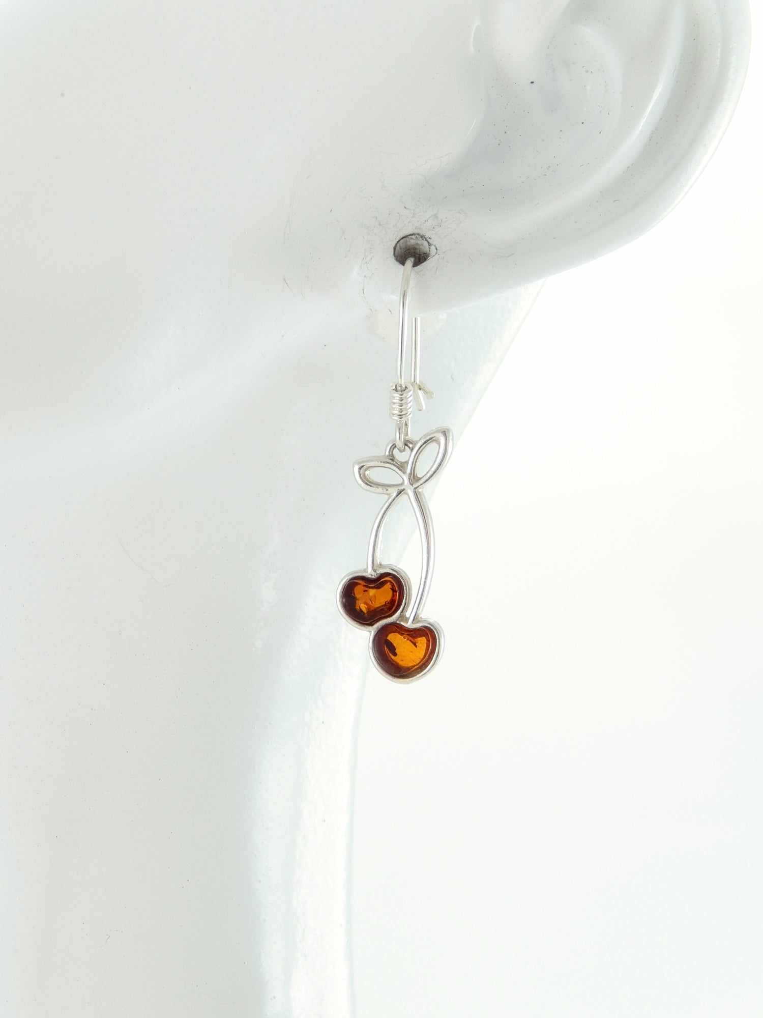 Natural Baltic Cognac Amber Cherry Dangle Earrings