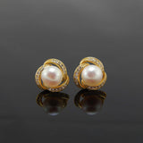 Genuine Fresh Water Pearl and Cubic Zirconia Stud Earrings in 925 Sterling Silver