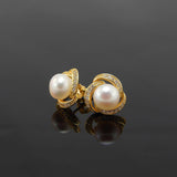 Genuine Fresh Water Pearl and Cubic Zirconia Stud Earrings in 925 Sterling Silver